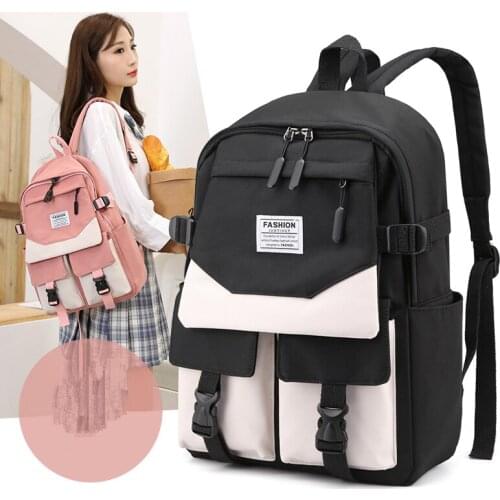 Women backpack Female eye-splice schoolbag for Teenage girls Double front pocket Mochilas New Net bag Panelled Waterproof nylon