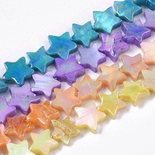10 Strand Dyed Freshwater Shell Star Beads Strands for jewelry making Accessories Decor, AB Color Plated, Mixed Color