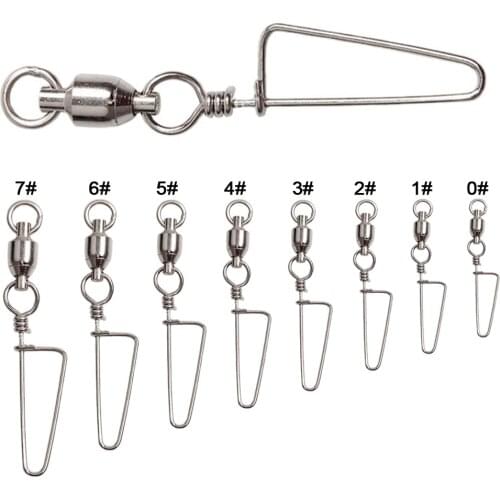 25pcs-50pcs/Lot Stainlesss Steel Fishing Swivel MS+HX Rolling Ball Bearing with Coast Lock Snap Connector Interlock Tackle Tool