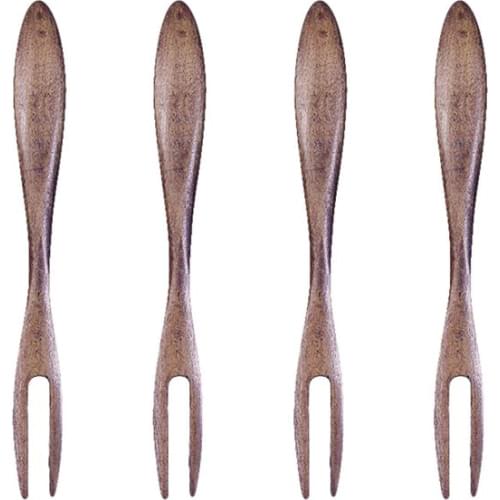 4pcs Reusable Fruit Fork Wooden Dessert Forks Picks Party Supplies For Restaurant KTV Bar