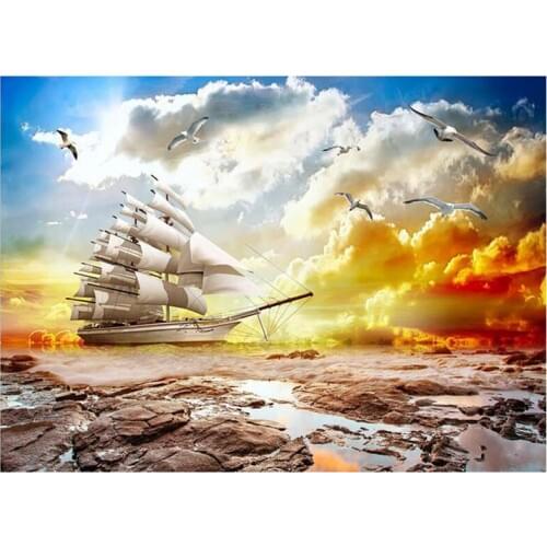 5d Diy Diamond Embroidery natural scenery sailboat Seagull full Square Round Mosaic Cross Stitch rhinestones stickersZP-3200