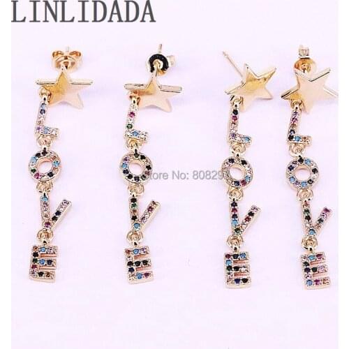 6Pair New Fashion Jewelry Gold Color Pave Rainbow CZ English Letter dangle Earrings For Women party Gift