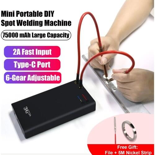 6-Gear Adjustable Mini Spot Welding Machine with 7500mAh Lithium Battery Type-C Interface 18650 Lithium Battery Nickel Sheet