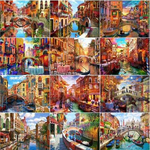 AZQSD 5D Diamond Painting New Arrivals Town Home Decoration Diamond Embroidery Landscape Mosaic Full Square Drill Needlework