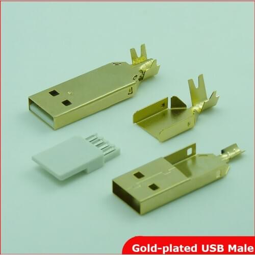 Free shipping 5sets/lot DIY USB Connector gold plating DIY 3 in 1 Type A 4 Pin 2.0 USB Male Plug Socket Connector