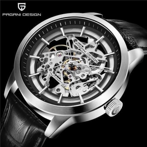 PAGANI DESIGN Luxury Mens Business Mechanical Watch Leather Skeleton Hollow Clock Waterproof Mens Automatic Mechanical Watch