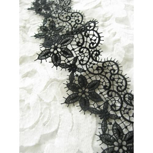 Black venise scalloped trim lace, black vintage antique lace trim, LT069VE