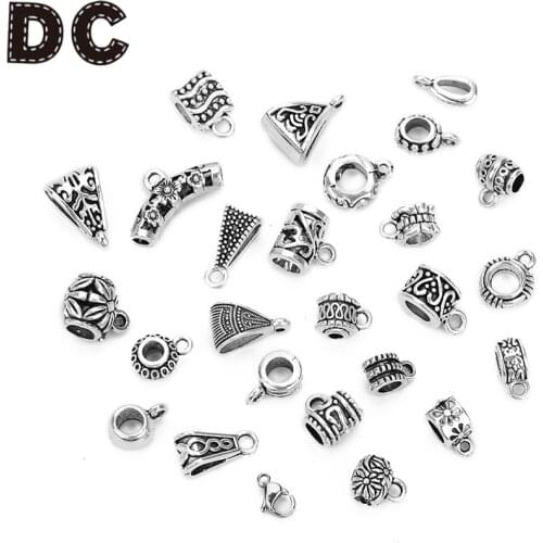 DC 20pcs Tibetan Silver Plated European Bails Beads for Making Bracelets Necklaces Charms Connectors for DIY Jewelry Makings