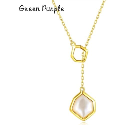 Green Purple 100% 925 Sterling Silver Long Pendant Fritillary Necklace Fine Jewelry Cut and Simple Necklace for Women CN-838