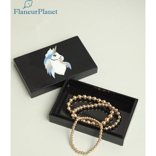 FlaneurPlanet Delicate Black Acetate Trinket Box Unicorn Box Handmade