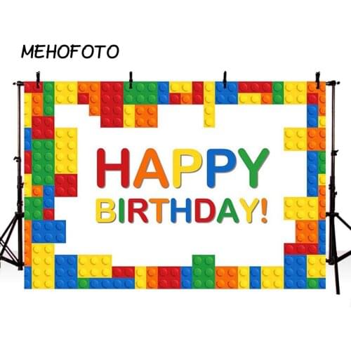 Birthday Photography Backdrop Colorful Lego Building Blocks Boy Girl Baby Child Party Decorations Photo Booth Background Banner