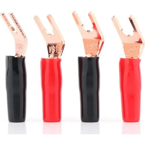 Hi-end 8pcs Rose plated Y Fork Speaker Spade /Amp cable connector jack