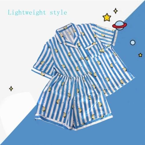 Women Pajamas Heart Stripe Print Sleepwear Sets Women Harajuku Soft Short Sleeve Nightwear Set 2021 Summer Comfortable Pajamas
