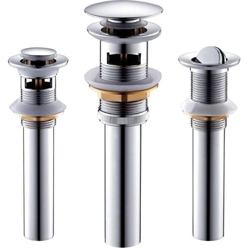 Brass Sink Sink Drain Pipe Brass Bounce/Flip Type Drain Plug Golden Toilet Sink Drain Pipe With/Without Overflow Hole