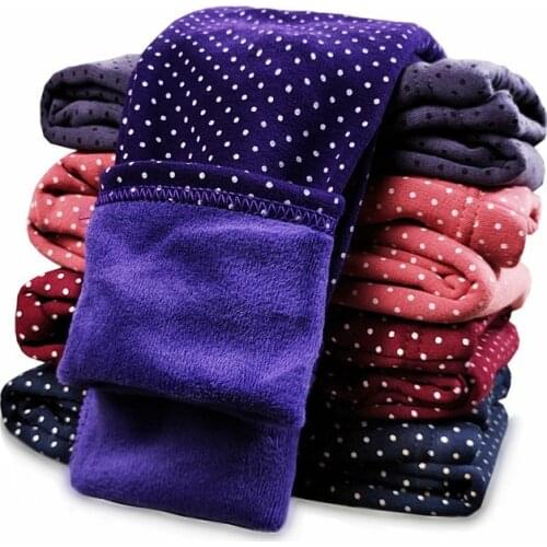 Sweet Leggings Girls Dot Velvet Pants Autumn Winter Kids Cotton Stretch Warm Trousers Baby Girls Elastic Waist Slim Pants