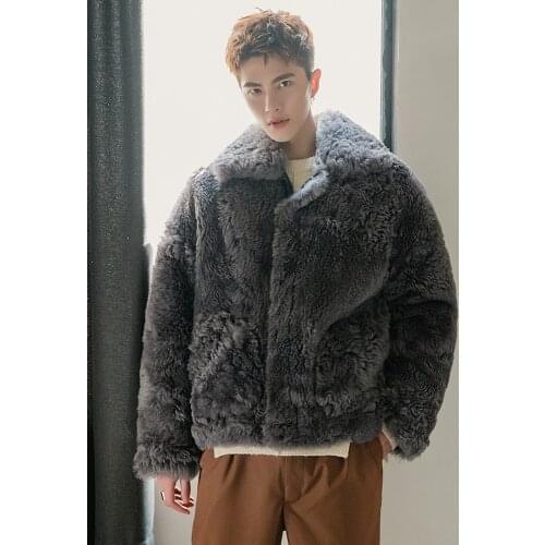 Real Fur Coat Men Original Winter Sheep Shearling Jacekt Man Short Mens Fur Coat Warm Lamb Fur Jackets Coats 2020 19341 KJ3321
