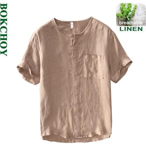 Men Linen Shirts Thin Vintage Color Men Shirt Casual Shirts Breathable Comfortable Linen