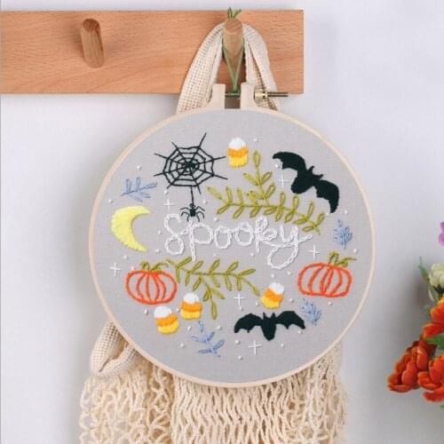 Embroidery Kit Halloween Embroidery Designs Embroidery Hoop Embroidery Threads Contains Materials and Tool DIY Kit Craft Gift(E)