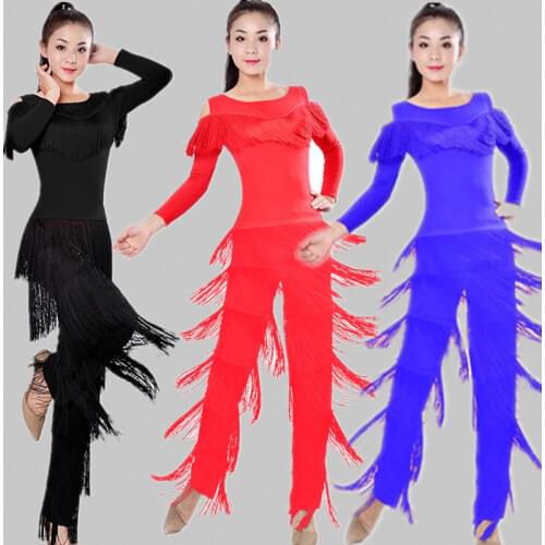 NEW 2021 Latin Modern Dance Suits Women/girls Sexy Fringes Long Pants Ballroom/tango/rumba/latin Dresses Clothings For Dancer
