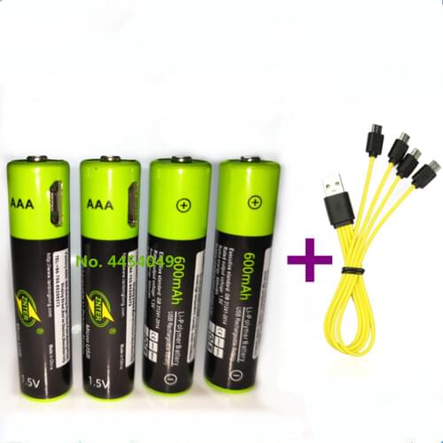 ZNTER 1.5V AAA rechargeable battery 600mAh USB rechargeable lithium polymer battery + Micro USB cable fast charging