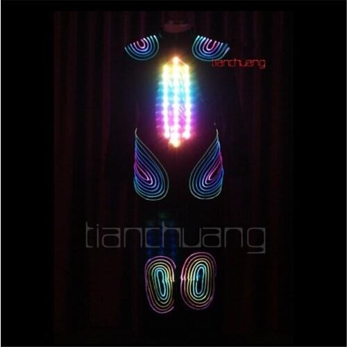 Programmable tron led light costumes full color luminous robot men suit RGB colorful light glowing outfit cosplay team wears bar