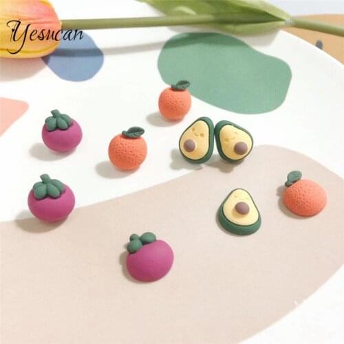 Sweet Candy Fruit Vegetable Dangle Earrings Cute Funny Mangosteen Orangle Avocado Ear Clip Piercing Ear Jewelry Accessories