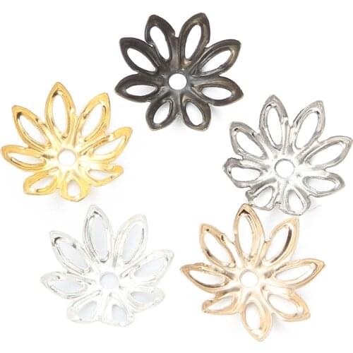 100pcs/lot 11mm Gold Silver Rhodium Bulk Flowers Beads Caps Spacer Loos Charm Bead Cap For Jewelry Making Findings Supplies