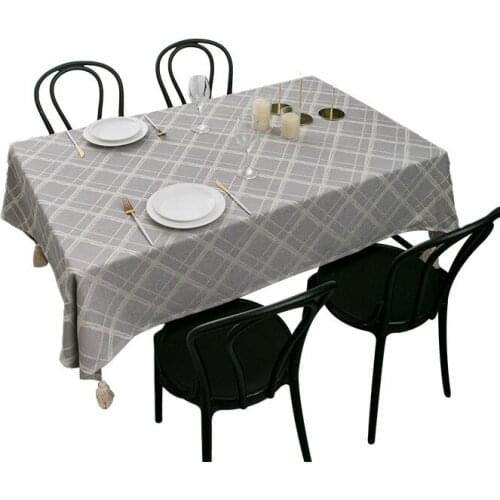 Tablecloth, Coffee Table Cloth Mat, Lattice Waterproof Anti-Scalding Table Cover, Nordic Minimalist Style, jacquard cotton Linen