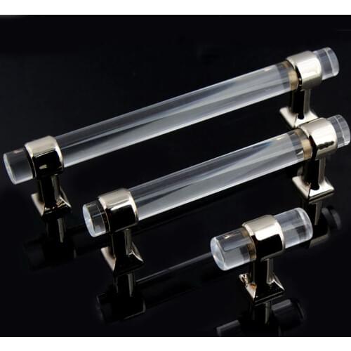 Modern Simple fashion transparent acrylic rod kitchen wincabinet drawer handles knobs plexiglass handles pulls 96mm 128mm 160mm