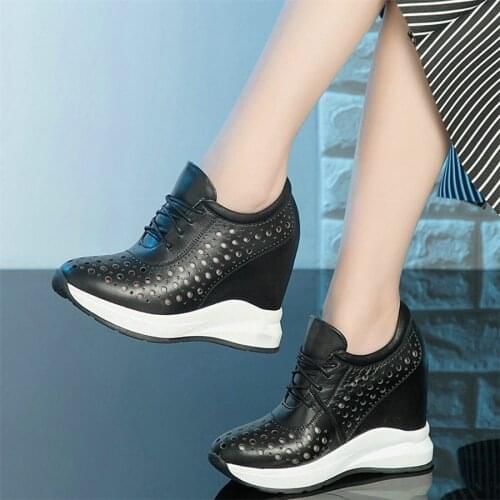 Summer Platform Pumps Women Lace Up Genuine Leather Wedges High Heel Ankle Boots Female Round Toe Fashion Sneakers Casual Shoes
