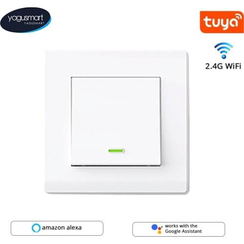 Yagusmart Tuya Alexa Smart Switch WiFi EU Standard Push Button Switch Google Home Timer Smart Life Control Wall Light Switch