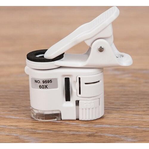 60x Universal Clip Microscope Adjusted Pocket Microscope Led Jewelry Magnifying Glass Focusing With Cell Phone Clip