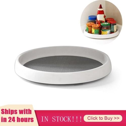 360 Rotating Tray Turntable Kitchen Storage Containers for Spice Snack Fruit Food Plate Non Slip Bathroom Dried Storage Tray