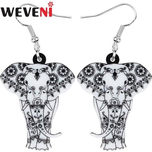 WEVENI Acrylic Gray Jungle Elephant Earrings Big Ethnic Animal Dangle Drop Jewelry For Women Girls Teen Classic Gift Decoration