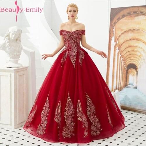 Beauty Emily Burgundy Beads Elegant Evening Dress Long 2019 Boat Neck Floor-Length Evening Party Prom Dress Formal Gowns