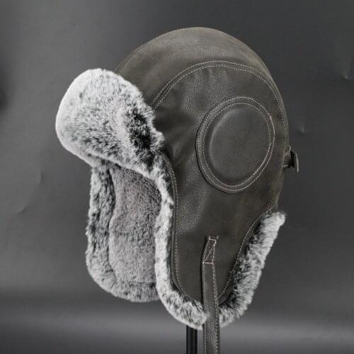 Winter Leather Lei Feng Hat Man Women Combat Tactical Pilot Cap Outdoor Camping Hiking Hunting Skiing Bomber Keep Warm Fur Hats