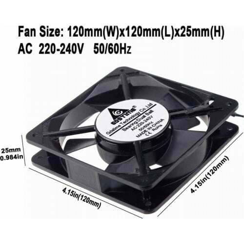 1 Pcs Gdstime 120mm AC Daul ball Cooling Fan 12cm Cooler Fan 220V 240V AC 120*120*25mm 2-Wire Without Connector 12025s