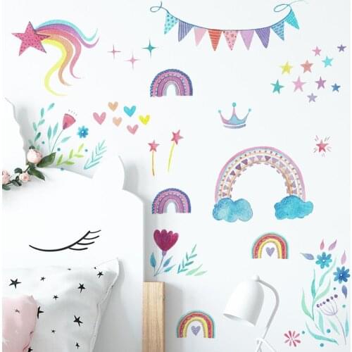 1Pc Rainbow Star Flower Removable Mural Self-adhesive Wall Sticker Kids Room Kindergarten Decal Home Decoration Posters