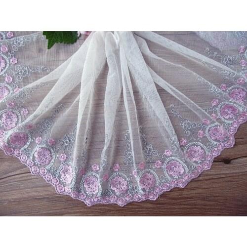 2Yards Floral Embroidered Lace Trim Light Pink Tulle Mesh Fabric for Bra Lingerie Underwear Home Textile Dress Decorations DIY