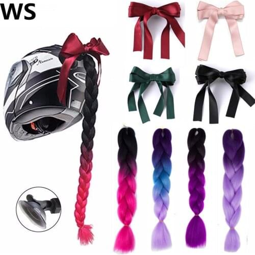 2021 new helmet woven leather female motorcycle helmet 60cm braid with double suction cup Cross ponytail windy bow casque moto