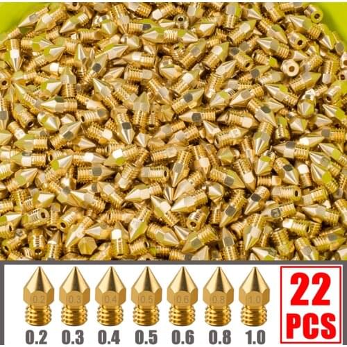 22 PCS/lot MK8 Brass Nozzle Head Printer Extruder For 1.75MM MK8 Makebot CR10 Ender3 3D Printer Accessorie