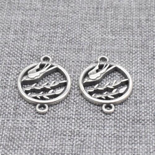4pcs of 925 Sterling Silver Bird and Bamboo Leaf Connector Charms for Bracelet Necklace