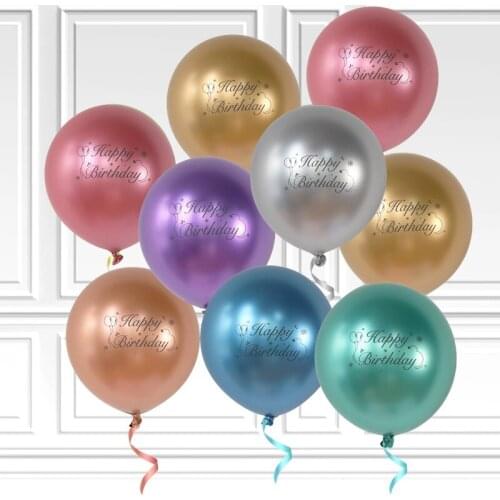 50/100pcs 12inch Chrome Metallic Latex Balloons Happy Birthday Pattern Ballon Helium Metal Air Globos Birthday Party Decorations