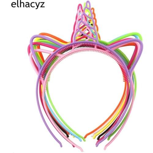 9pcs/lot Lovely Plastic Unicorn Hair Bands Birthday Supplies for Kids Girls Headband with Teeth Hair Hoop Chic Hair Accessories