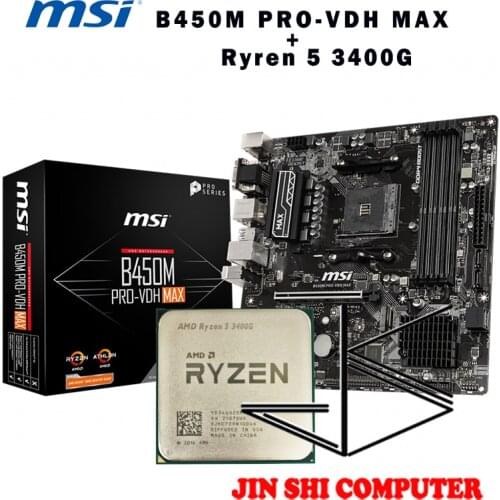 AMD Ryzen 5 3400G R5 3400G CPU + MSI B450M PRO-VDH MAX Motherboard Set meal Socket AM4 New / no fan