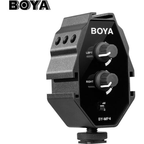 BOYA BY-MP4 2 Channel 3.5mm Mono Stereo Modes Audio Adapter for Iphone Smartphones DSLR Camera Camcorders Dual Mic Mounted