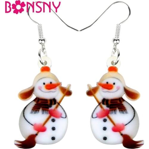 Bonsny Acrylic Christmas Sweeping Snowman Earrings Drop Dangle Party Navidad Decoration Jewelry For Women Girls Gifts New Year
