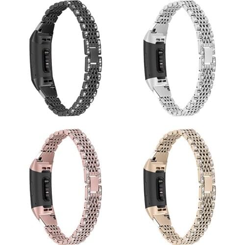 Stainless Steel Bracelet Strap Replacement Crystal Bands for FitbitCharge 3 VDX99
