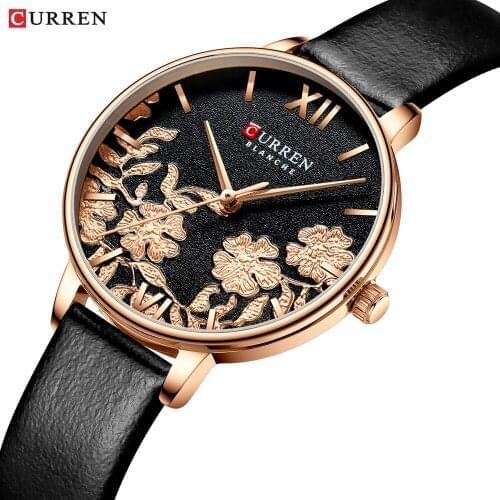 CURREN Flowers Women Watch Luxury Quartz Analog Leather Strap Bracelet Fashion Wrist Watches for Women Ladies Dress Watch Female