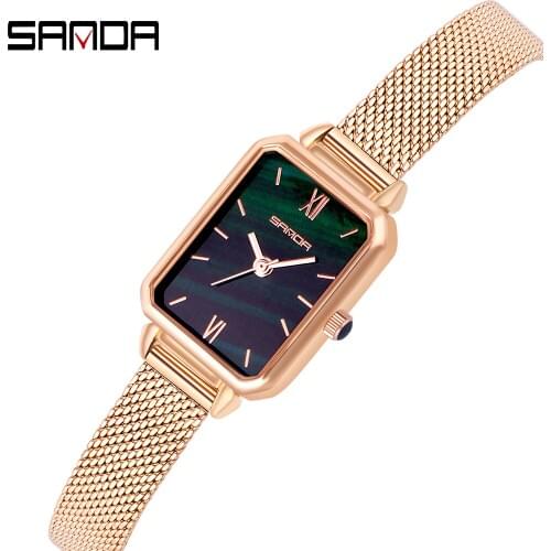Sanda Starry Sky Women Watches Ladies Square Wristwatch Clock Rose Gold Milanese Mesh Leather Band Quartz Watch Relogio Feminino